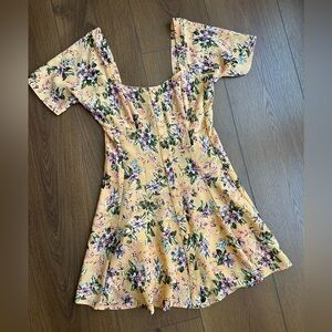 Flynn Skye Buttery Yellow Floral Button-Front Mini Sun Dress